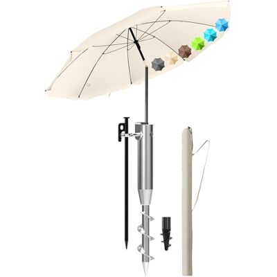4smile Sonnenschirm Strand Ø 160 cm mit Eindrehbodenhülse, Beige Strandschirm windfest stabil mit Eindrehbodenhülse & Schirmhülle, UPF 50+ Sonnenschutz, Höhenverstellung & Neigefunktion 4smile Sonnenschirm Strand Ø 160 cm mit Eindrehbodenhülse, Beige Strandschirm windfest stabil mit Eindrehbodenhülse & Schirmhülle, UPF 50+ Sonnenschutz, Höhenverstellung & Neigefunktion