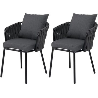 Mendler 2er-Set Aluminium-Gartenstuhl HWC-P89 Stoff/Textil anthrazit Gartensessel, Outdoor, Stuhl, (180g/m²) Seilgeflecht, Rope Mendler 2er-Set Aluminium-Gartenstuhl HWC-P89 Stoff/Textil anthrazit Gartensessel, Outdoor, Stuhl, (180g/m²) Seilgeflecht, Rope