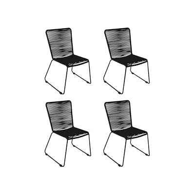 SAM 4er Set Outdoor-Seilstuhl ISRA, Farbe Schwarz, schwarzes Eisen-Gestell Seilbespannung aus Polyester, Gartenstuhl/Rope Chair im modernen Design, für Balkon & Terrasse und Garten SAM 4er Set Outdoor-Seilstuhl ISRA, Farbe Schwarz, schwarzes Eisen-Gestell Seilbespannung aus Polyester, Gartenstuhl/Rope Chair im modernen Design, für Balkon & Terrasse und Garten