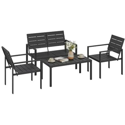 Outsunny Gartenmöbel Set Sitzgruppe für 4 Personen mit 2er Sofa HDPE Wetterfest Gartenlounge, 2 Sessel, Breiter Beistelltisch, Lamellendesign Outdoor Balkonmöbel Terrassenmöbel für Garten Balkon Outsunny Gartenmöbel Set Sitzgruppe für 4 Personen mit 2er Sofa HDPE Wetterfest Gartenlounge, 2 Sessel, Breiter Beistelltisch, Lamellendesign Outdoor Balkonmöbel Terrassenmöbel für Garten Balkon