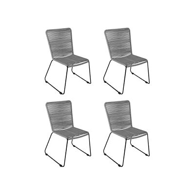 SAM 4er Set Outdoor-Seilstuhl ISRA, Farbe Grau, schwarzes Eisen-Gestell Seilbespannung aus Polyester, Gartenstuhl/Rope Chair im modernen Design, für Balkon & Terrasse und Garten SAM 4er Set Outdoor-Seilstuhl ISRA, Farbe Grau, schwarzes Eisen-Gestell Seilbespannung aus Polyester, Gartenstuhl/Rope Chair im modernen Design, für Balkon & Terrasse und Garten
