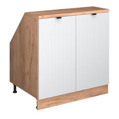 Vicco Dachschrägenschrank Rion, Weiß Riffel/Goldkraft Eiche B80 x T60 cm, mit 2 Türen, platzsparend für Dachschrägen Vicco Dachschrägenschrank Rion, Weiß Riffel/Goldkraft Eiche B80 x T60 cm, mit 2 Türen, platzsparend für Dachschrägen