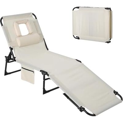 GarveeHome Klappbare Sonnenliege Mit Gesichtsausschnitt, Outdoor-Liegestuhl Strandliege Mit 5-Fach Verstellbarer Rückenlehne, Sitzfläche Aus 600D-Oxford-Stoff Und Kissen, Für Garten, Camping Und Lounge GarveeHome Klappbare Sonnenliege Mit Gesichtsausschnitt, Outdoor-Liegestuhl Strandliege Mit 5-Fach Verstellbarer Rückenlehne, Sitzfläche Aus 600D-Oxford-Stoff Und Kissen, Für Garten, Camping Und Lounge
