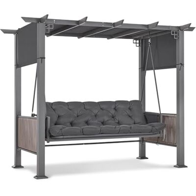 M MCombo 3-Sitzer Pergola Hollywoodschaukel mit Liegefunktion & Gartenpavillon, Gartenschaukel mit Ausziehbarem Sonnendach, 8CM Extradickem Sitzkissen & Silent-Haken, Schaukelbank 4067 (grau) M MCombo 3-Sitzer Pergola Hollywoodschaukel mit Liegefunktion & Gartenpavillon, Gartenschaukel mit Ausziehbarem Sonnendach, 8CM Extradickem Sitzkissen & Silent-Haken, Schaukelbank 4067 (grau)