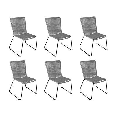 SAM 6er Set Outdoor-Seilstuhl ISRA, Farbe Grau, schwarzes Eisen-Gestell Seilbespannung aus Polyester, Gartenstuhl/Rope Chair im modernen Design, für Balkon & Terrasse und Garten SAM 6er Set Outdoor-Seilstuhl ISRA, Farbe Grau, schwarzes Eisen-Gestell Seilbespannung aus Polyester, Gartenstuhl/Rope Chair im modernen Design, für Balkon & Terrasse und Garten