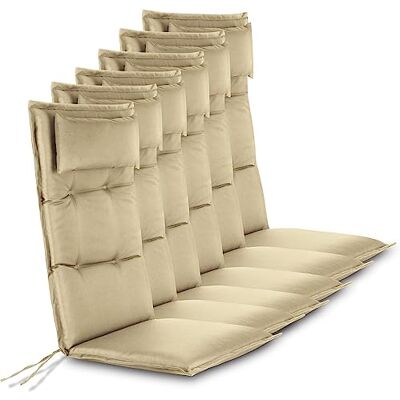 normani 6er-Set Premium Stuhlauflagen Sitzpolster Hochlehner mit Kissen 120x50 cm aus pflegeleichtem Outdoor Material Gartenstuhlauflagen für Draußen und Drinnen Beige 120 x 50 x 5 cm normani 6er-Set Premium Stuhlauflagen Sitzpolster Hochlehner mit Kissen 120x50 cm aus pflegeleichtem Outdoor Material Gartenstuhlauflagen für Draußen und Drinnen Beige 120 x 50 x 5 cm