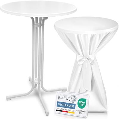Beautissu Stehtisch klappbar mit Stehtischhusse & Schleifenband rund 80cm Weißer Tisch Husse Weiß wetterbeständig Outdoor Bistrotisch kratzfest UV-beständig rutschfest waschbar Premium Bellini Beautissu Stehtisch klappbar mit Stehtischhusse & Schleifenband rund 80cm Weißer Tisch Husse Weiß wetterbeständig Outdoor Bistrotisch kratzfest UV-beständig rutschfest waschbar Premium Bellini