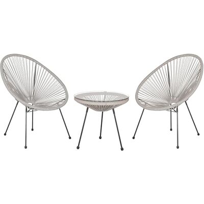 Beliani Trendy Balkonset 2 Stühle mit Tisch Spaghetti-Optik Rattan hellgrau Acapulco II Beliani Trendy Balkonset 2 Stühle mit Tisch Spaghetti-Optik Rattan hellgrau Acapulco II