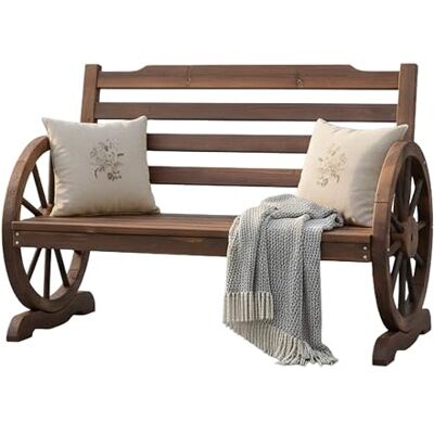 Relaxdays Gartenbank Wagenrad, rustikales Design, HBT: 77x112x52 cm, 2 Sitzer, Holzbank mit Lehne, Outdoorbank, braun Relaxdays Gartenbank Wagenrad, rustikales Design, HBT: 77x112x52 cm, 2 Sitzer, Holzbank mit Lehne, Outdoorbank, braun