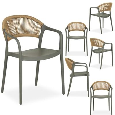 IDIMEX Gartenstuhl Narciso 6er Set stapelbar, grau wetterfeste Outdoor Stühle, Rückenlehne mit Rope-Detail, UV-beständig für Balkon & Terrasse, Gartenmöbel modernes Design IDIMEX Gartenstuhl Narciso 6er Set stapelbar, grau wetterfeste Outdoor Stühle, Rückenlehne mit Rope-Detail, UV-beständig für Balkon & Terrasse, Gartenmöbel modernes Design