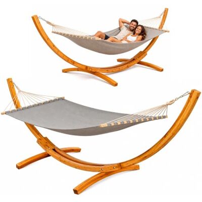 AMANKA XXL Hängematte mit Gestell 325 cm – stabiles Outdoor Hängemattengestell aus Holz mit Grauer Stabhängematte für Zwei Personen – entspanntes Hängemattenset für Garten Balkon oder Terrasse AMANKA XXL Hängematte mit Gestell 325 cm – stabiles Outdoor Hängemattengestell aus Holz mit Grauer Stabhängematte für Zwei Personen – entspanntes Hängemattenset für Garten Balkon oder Terrasse
