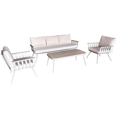 DRW 3-Sitzer-Sofa-Set + 2 Sessel und Tisch aus Aluminium in Weiß, 73 x 75 x 194 cm DRW 3-Sitzer-Sofa-Set + 2 Sessel und Tisch aus Aluminium in Weiß, 73 x 75 x 194 cm