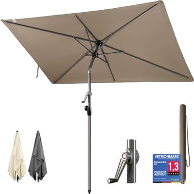 4smile Sonnenschirm Balkon mit Kurbel 210 × 140 cm, Taupe Sonnenschirm rechteckig, Balkonschirm mit UV 50+, Sonnenschutz Balkon mit Schutzhülle, knickbar und höhenverstellbar 4smile Sonnenschirm Balkon mit Kurbel 210 × 140 cm, Taupe Sonnenschirm rechteckig, Balkonschirm mit UV 50+, Sonnenschutz Balkon mit Schutzhülle, knickbar und höhenverstellbar