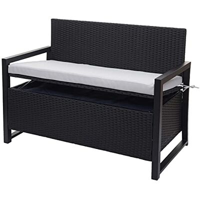 Mendler Poly-Rattan 2er Sitzbank HWC-F39 anthrazit, Kissen grau Gartenbank, Truhenbank, Staufach, Aufbewahrung, Sitzkissen Mendler Poly-Rattan 2er Sitzbank HWC-F39 anthrazit, Kissen grau Gartenbank, Truhenbank, Staufach, Aufbewahrung, Sitzkissen