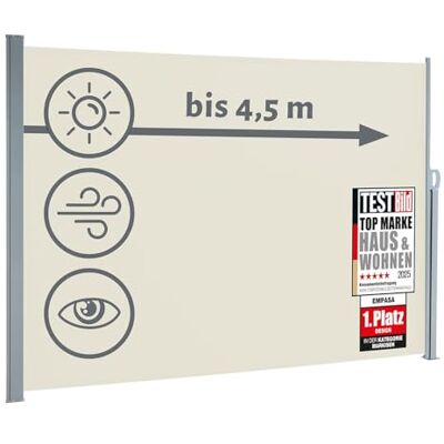 empasa Seitenmarkise Start 2.0 Sichtschutz Sonnenschutz Windschutz Markise ausziehbar für Garten, Balkon und Terrasse, mit Standfuß, Farbe:cremeweiß, Größe:180 x 450 cm empasa Seitenmarkise Start 2.0 Sichtschutz Sonnenschutz Windschutz Markise ausziehbar für Garten, Balkon und Terrasse, mit Standfuß, Farbe:cremeweiß, Größe:180 x 450 cm