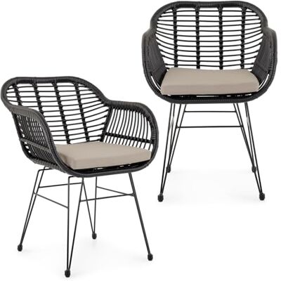 IDIMEX Gartenstühle Paramo im 2er Set aus Polyrattan, schwarz/beige moderner Esszimmerstuhl in Rattan Optik, Küchenstuhl mit Sitzkissen, Korbstuhl mit robustem Metallgestell IDIMEX Gartenstühle Paramo im 2er Set aus Polyrattan, schwarz/beige moderner Esszimmerstuhl in Rattan Optik, Küchenstuhl mit Sitzkissen, Korbstuhl mit robustem Metallgestell