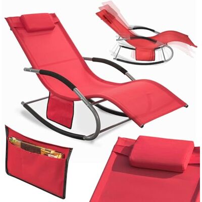 SoBuy Sonnenliege Gartenliege wetterfest Liegestuhl Schaukelstuhl mit Kopfkissen Relaxliege Schaukelliege Strandliege Outdoor Terrasse Balkon Camping bis 150 kg Rot Gartenmöbel OGS28-R SoBuy Sonnenliege Gartenliege wetterfest Liegestuhl Schaukelstuhl mit Kopfkissen Relaxliege Schaukelliege Strandliege Outdoor Terrasse Balkon Camping bis 150 kg Rot Gartenmöbel OGS28-R