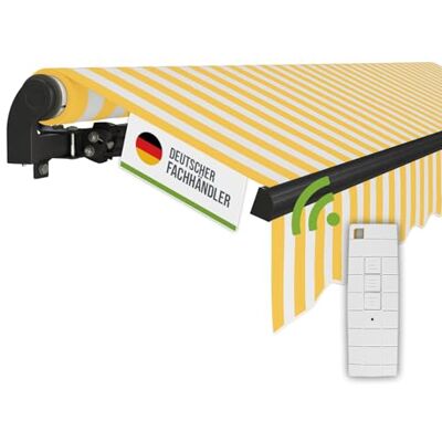 empasa Elektrische Gelenkarmmarkise 'Start Plus' Markise Sonnenmarkise Sonnenschutz, komplett vormontiert, Verschiedene Größen und Farben, Farbe:gelb/weiß gestreift, Größe:250 x 200 cm empasa Elektrische Gelenkarmmarkise 'Start Plus' Markise Sonnenmarkise Sonnenschutz, komplett vormontiert, Verschiedene Größen und Farben, Farbe:gelb/weiß gestreift, Größe:250 x 200 cm