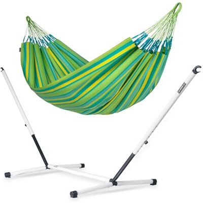 Siesta ® Brisa Kingsize + Stahl-Gestell Hängematte, handgefertigt in Kolumbien, mit 180 cm Breite für entspannte Momente drinnen und draußen. (Lime) Siesta ® Brisa Kingsize + Stahl-Gestell Hängematte, handgefertigt in Kolumbien, mit 180 cm Breite für entspannte Momente drinnen und draußen. (Lime)