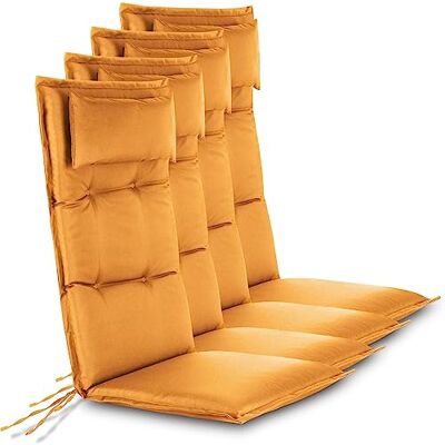 normani Hochwertige Gartenstuhl Auflagen 4er Set Hochlehner mit Kissen Sitzpolster Stuhlauflagen für Draußen und Drinnen aus pflegeleichtem Outdoor Material 120x50 cm Made in EU Orange 120 x 50 x 5 cm normani Hochwertige Gartenstuhl Auflagen 4er Set Hochlehner mit Kissen Sitzpolster Stuhlauflagen für Draußen und Drinnen aus pflegeleichtem Outdoor Material 120x50 cm Made in EU Orange 120 x 50 x 5 cm