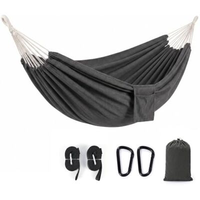 Sekey Hängematte Outdoor, 150x200cm XXL-Liegefläche, Kokon-Effekt Baumwollhängematte, Tragkraft bis 200 kg, inkl. Befestigungsgurte & Karabiner, Tragetasche für Garten, Balkon & Camping, Anthrazit Sekey Hängematte Outdoor, 150x200cm XXL-Liegefläche, Kokon-Effekt Baumwollhängematte, Tragkraft bis 200 kg, inkl. Befestigungsgurte & Karabiner, Tragetasche für Garten, Balkon & Camping, Anthrazit