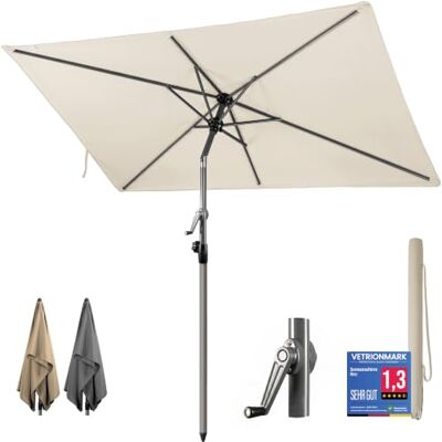 4smile Sonnenschirm Balkon mit Kurbel 210 × 140 cm, Beige Sonnenschirm rechteckig, Balkonschirm mit UV 50+, Sonnenschutz Balkon mit Schutzhülle, knickbar und höhenverstellbar 4smile Sonnenschirm Balkon mit Kurbel 210 × 140 cm, Beige Sonnenschirm rechteckig, Balkonschirm mit UV 50+, Sonnenschutz Balkon mit Schutzhülle, knickbar und höhenverstellbar