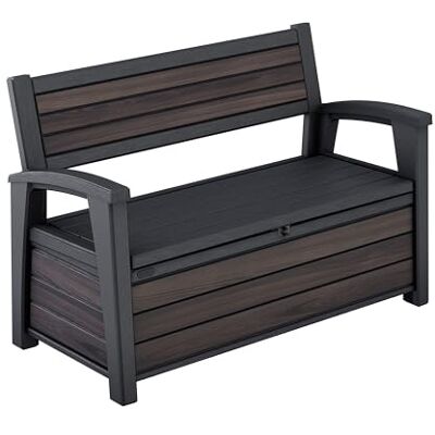 Keter Signature Gartenbank 130x60x85 cm, wetterfeste Aufbewahrungsbank mit 227 Liter Stauraum, Holzdesign Rosewood, 2-Sitzer Sitzgelegenheit, Palisander Keter Signature Gartenbank 130x60x85 cm, wetterfeste Aufbewahrungsbank mit 227 Liter Stauraum, Holzdesign Rosewood, 2-Sitzer Sitzgelegenheit, Palisander