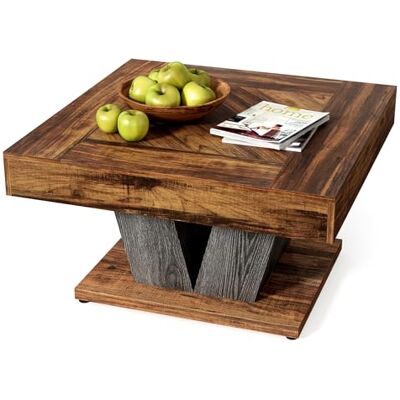 LITTLE TREE Quadratischer Couchtisch, moderner rustikaler Couchtisch für das Wohnzimmer, Holztisch mit verstellbaren Füßen, braun LITTLE TREE Quadratischer Couchtisch, moderner rustikaler Couchtisch für das Wohnzimmer, Holztisch mit verstellbaren Füßen, braun