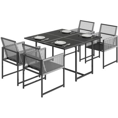 Outsunny Gartenmöbel Set Sitzgruppe 5-teilig Glastisch 4 Stühle Hellgrau Atmungsaktive Stühle, Klappbare Rückenlehne, Seilflecht, Platzsparend, Essgruppe Gartengarnitur Gartenset Outsunny Gartenmöbel Set Sitzgruppe 5-teilig Glastisch 4 Stühle Hellgrau Atmungsaktive Stühle, Klappbare Rückenlehne, Seilflecht, Platzsparend, Essgruppe Gartengarnitur Gartenset