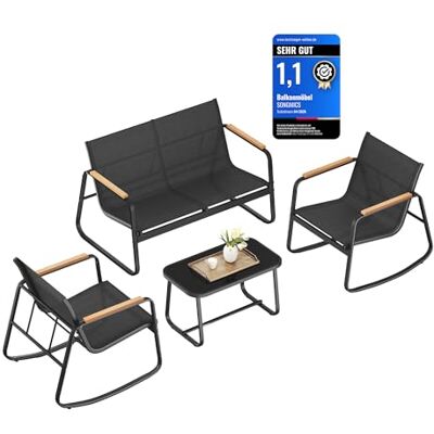 SONGMICS Gartenmöbel-Set, 4-teilig, 2 Schaukelstühle, Sofa, Tisch Balkonmöbel, Terrassenmöbel, Gartenbank, Stahl, atmungsaktives Kunstfasergewebe, Schwarz, FUNLAND Kollektion GGF0028B01 SONGMICS Gartenmöbel-Set, 4-teilig, 2 Schaukelstühle, Sofa, Tisch Balkonmöbel, Terrassenmöbel, Gartenbank, Stahl, atmungsaktives Kunstfasergewebe, Schwarz, FUNLAND Kollektion GGF0028B01