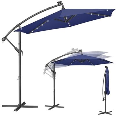 SONGMICS Sonnenschirm mit LED-Solar-Beleuchtung, 300 cm d, UPF 50+ Ampelschirm, Balkonschirm, 32 LED-Lämpchen, mit Ständer, mit Kurbel, Terrasse, Garten, marineblau, SHELD Kollektion GPU118L01 SONGMICS Sonnenschirm mit LED-Solar-Beleuchtung, 300 cm d, UPF 50+ Ampelschirm, Balkonschirm, 32 LED-Lämpchen, mit Ständer, mit Kurbel, Terrasse, Garten, marineblau, SHELD Kollektion GPU118L01