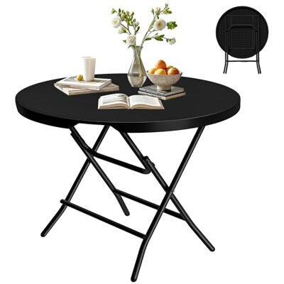 DWVO 80 cm runder Klapptisch, wasserfester Outdoor-Esstisch, Schwarz DWVO 80 cm runder Klapptisch, wasserfester Outdoor-Esstisch, Schwarz