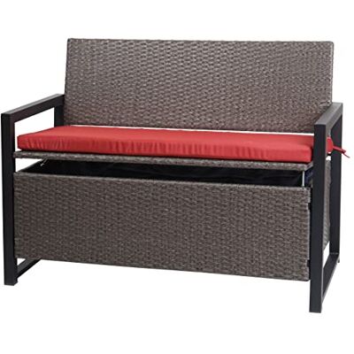 Mendler Poly-Rattan 2er Sitzbank HWC-F39 grau-meliert, Kissen rot Gartenbank, Truhenbank, Staufach, Aufbewahrung, Sitzkissen Mendler Poly-Rattan 2er Sitzbank HWC-F39 grau-meliert, Kissen rot Gartenbank, Truhenbank, Staufach, Aufbewahrung, Sitzkissen