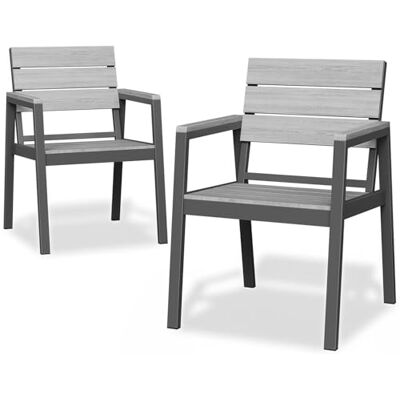 JUMMICO Aluminium Gartenstuhl (2er Set) in Holzoptik für den Außenbereich, rostfrei, leicht zu reinigen, maximale Belastbarkeit 160 kg, geeignet für Garten, Terrasse und Balkon, Grau JUMMICO Aluminium Gartenstuhl (2er Set) in Holzoptik für den Außenbereich, rostfrei, leicht zu reinigen, maximale Belastbarkeit 160 kg, geeignet für Garten, Terrasse und Balkon, Grau