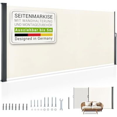 Juskys Beiger Seitenmarkise Dubai 500 x 180 cm - Seitenmarkise Juskys Beiger Seitenmarkise Dubai 500 x 180 cm - Seitenmarkise
