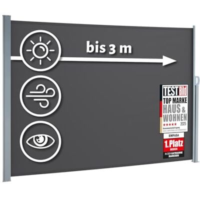 empasa Seitenmarkise Start 2.0 Sichtschutz Sonnenschutz Windschutz Markise ausziehbar für Garten, Balkon und Terrasse, mit Standfuß, Farbe:anthrazit, Größe:180 x 300 cm empasa Seitenmarkise Start 2.0 Sichtschutz Sonnenschutz Windschutz Markise ausziehbar für Garten, Balkon und Terrasse, mit Standfuß, Farbe:anthrazit, Größe:180 x 300 cm