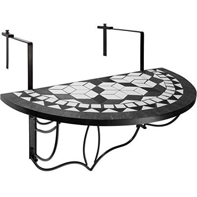 tectake ® Balkonhängetisch Mosaik, halbkreisförmiges Design, Balkontisch klappbar, Massive Steinmosaik-Tischplatte, Balkontisch mit Metallhaken, Hängetisch für Terrasse und Balkon schwarz/weiß tectake ® Balkonhängetisch Mosaik, halbkreisförmiges Design, Balkontisch klappbar, Massive Steinmosaik-Tischplatte, Balkontisch mit Metallhaken, Hängetisch für Terrasse und Balkon schwarz/weiß