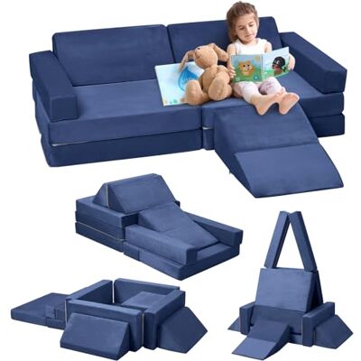 GarveeLife Kindersofa, 12 Stück, Sofa für Kinder mit Schaumstoffblöcken, dick, widerstandsfähig, mit verdecktem Reißverschluss, modulares Sofa, faltbar, blau GarveeLife Kindersofa, 12 Stück, Sofa für Kinder mit Schaumstoffblöcken, dick, widerstandsfähig, mit verdecktem Reißverschluss, modulares Sofa, faltbar, blau