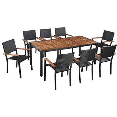 vidaXL 9-TLG. Garten-Essgruppe Poly Rattan Akazie Massivholz Schwarz vidaXL 9-TLG. Garten-Essgruppe Poly Rattan Akazie Massivholz Schwarz