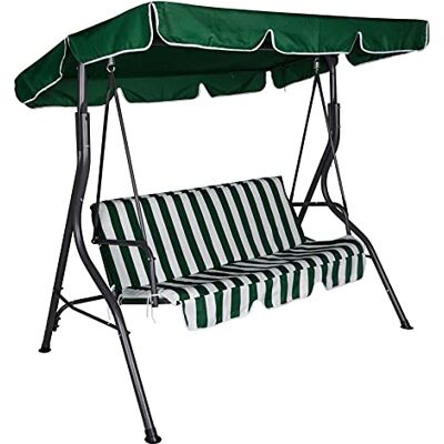 Dmora 3-Sitzer Gartenschaukel mit Baldachin und Kissen, grün und weiß, Maße 110 x 165 x 180 cm Dmora 3-Sitzer Gartenschaukel mit Baldachin und Kissen, grün und weiß, Maße 110 x 165 x 180 cm