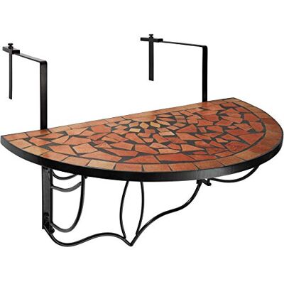 tectake ® Balkonhängetisch Mosaik, halbkreisförmiges Design, Balkontisch klappbar, Massive Steinmosaik-Tischplatte, Balkontisch mit Metallhaken, Hängetisch für Terrasse und Balkon Terracotta tectake ® Balkonhängetisch Mosaik, halbkreisförmiges Design, Balkontisch klappbar, Massive Steinmosaik-Tischplatte, Balkontisch mit Metallhaken, Hängetisch für Terrasse und Balkon Terracotta