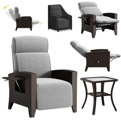YOIZO Relaxliege Liegesessel, Rattansessel mit Liegefunktion, Gartensesse Verstellbar Rückenlehne, Relaxsessel mit Staubschutz, für Drinnen, Balkon, Garten, Innenhof (B-Rechts + Balkontisch) YOIZO Relaxliege Liegesessel, Rattansessel mit Liegefunktion, Gartensesse Verstellbar Rückenlehne, Relaxsessel mit Staubschutz, für Drinnen, Balkon, Garten, Innenhof (B-Rechts + Balkontisch)