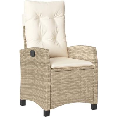 vidaXL Gartensessel mit Kissen Verstellbar Beige Poly Rattan vidaXL Gartensessel mit Kissen Verstellbar Beige Poly Rattan