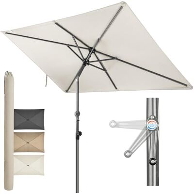 4smile Sonnenschirm Balkon mit Kurbel 210 × 140 cm, Beige Sonnenschirm rechteckig, Sonnenschutz Balkon mit UV 50+, Balkonschirm mit Schutzhülle, knickbar und höhenverstellbar 4smile Sonnenschirm Balkon mit Kurbel 210 × 140 cm, Beige Sonnenschirm rechteckig, Sonnenschutz Balkon mit UV 50+, Balkonschirm mit Schutzhülle, knickbar und höhenverstellbar