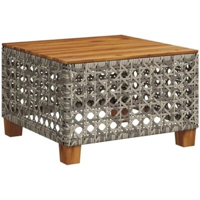 vidaXL Gartentisch Grau 55x55x36 cm Poly Rattan Akazienholz vidaXL Gartentisch Grau 55x55x36 cm Poly Rattan Akazienholz