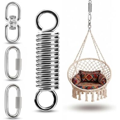 SINAYREK 304 Schwingfeder für Hängesessel, 360° Drehhaken aus Edelstahl, bis 250kg. Aufhängefeder mit 2 Karabiner für Hängestuhl, Hängematte, Boxsack, Schaukel, Babywiege, Aerial Yoga, Sonnensegel SINAYREK 304 Schwingfeder für Hängesessel, 360° Drehhaken aus Edelstahl, bis 250kg. Aufhängefeder mit 2 Karabiner für Hängestuhl, Hängematte, Boxsack, Schaukel, Babywiege, Aerial Yoga, Sonnensegel