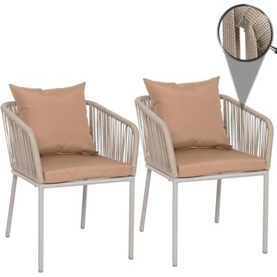 Mendler 2er-Set Gartenstuhl HWC-N41AM grau Kissen Taupe Outdoor, Armlehne, wetterfest Aluminium, Seilgeflecht, Rope Mendler 2er-Set Gartenstuhl HWC-N41AM grau Kissen Taupe Outdoor, Armlehne, wetterfest Aluminium, Seilgeflecht, Rope