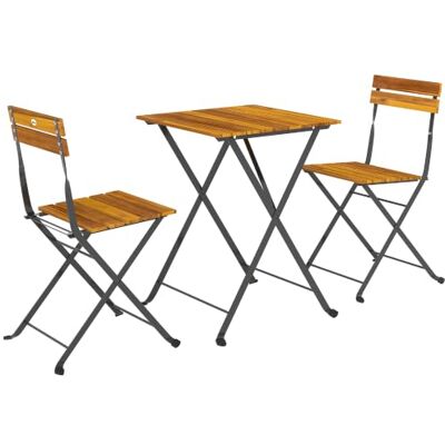 Outsunny Sitzgruppe 3 TLG. Essgruppe für 2 Personen mit 2 Stühlen Teak Klappbarer Esstisch, Bistrotisch Mit 2 Stühlen, Küchentisch-Set, Stahlgestell, Balkonmöbel Outsunny Sitzgruppe 3 TLG. Essgruppe für 2 Personen mit 2 Stühlen Teak Klappbarer Esstisch, Bistrotisch Mit 2 Stühlen, Küchentisch-Set, Stahlgestell, Balkonmöbel