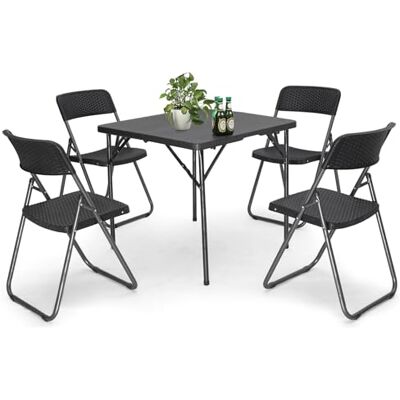 Sekey Gartengarnitur Set, Garten-Essgruppe 4 Personen, Balkonset Balkonmöbel Set 4 Stühle mit Tisch, Klappbar Gartentisch mit Stühlen Set Terrassenmöbel für Terrasse, Balkon, Bistro, Garten Sekey Gartengarnitur Set, Garten-Essgruppe 4 Personen, Balkonset Balkonmöbel Set 4 Stühle mit Tisch, Klappbar Gartentisch mit Stühlen Set Terrassenmöbel für Terrasse, Balkon, Bistro, Garten