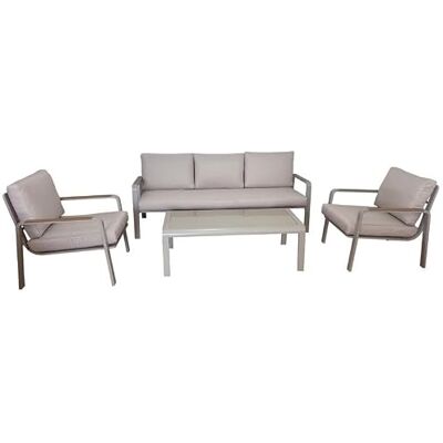 DRW 3-Sitzer-Sofa-Set + 2 Sessel und Tisch aus Aluminium in Creme, 72 x 184 x 75 cm DRW 3-Sitzer-Sofa-Set + 2 Sessel und Tisch aus Aluminium in Creme, 72 x 184 x 75 cm